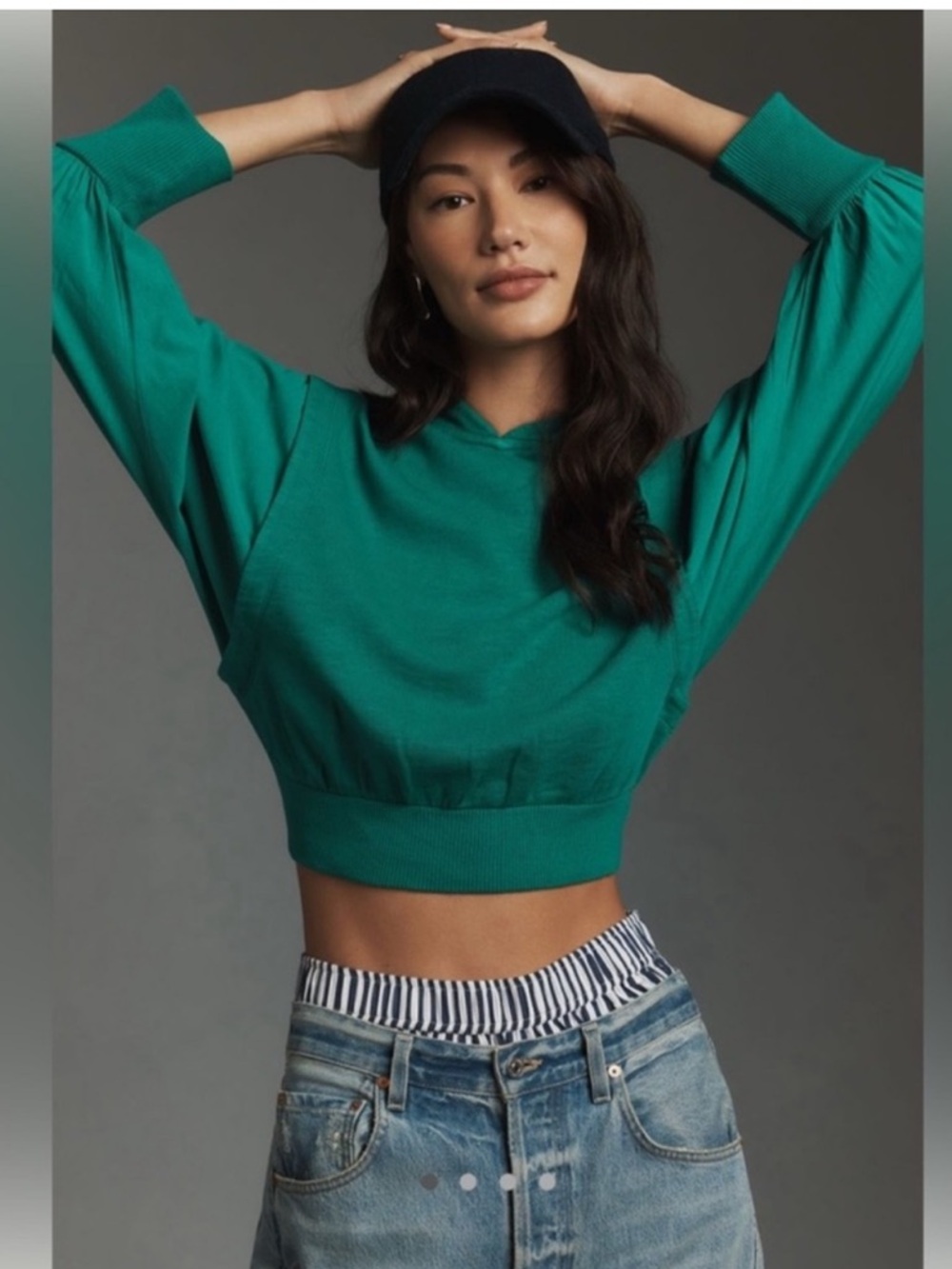 New Anthropologie green Cropped Hoodie Sweater